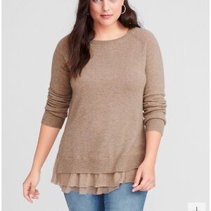 Garnet Hill 100% Cashmere Cream Layered Hem Sweater Crewneck Size XL